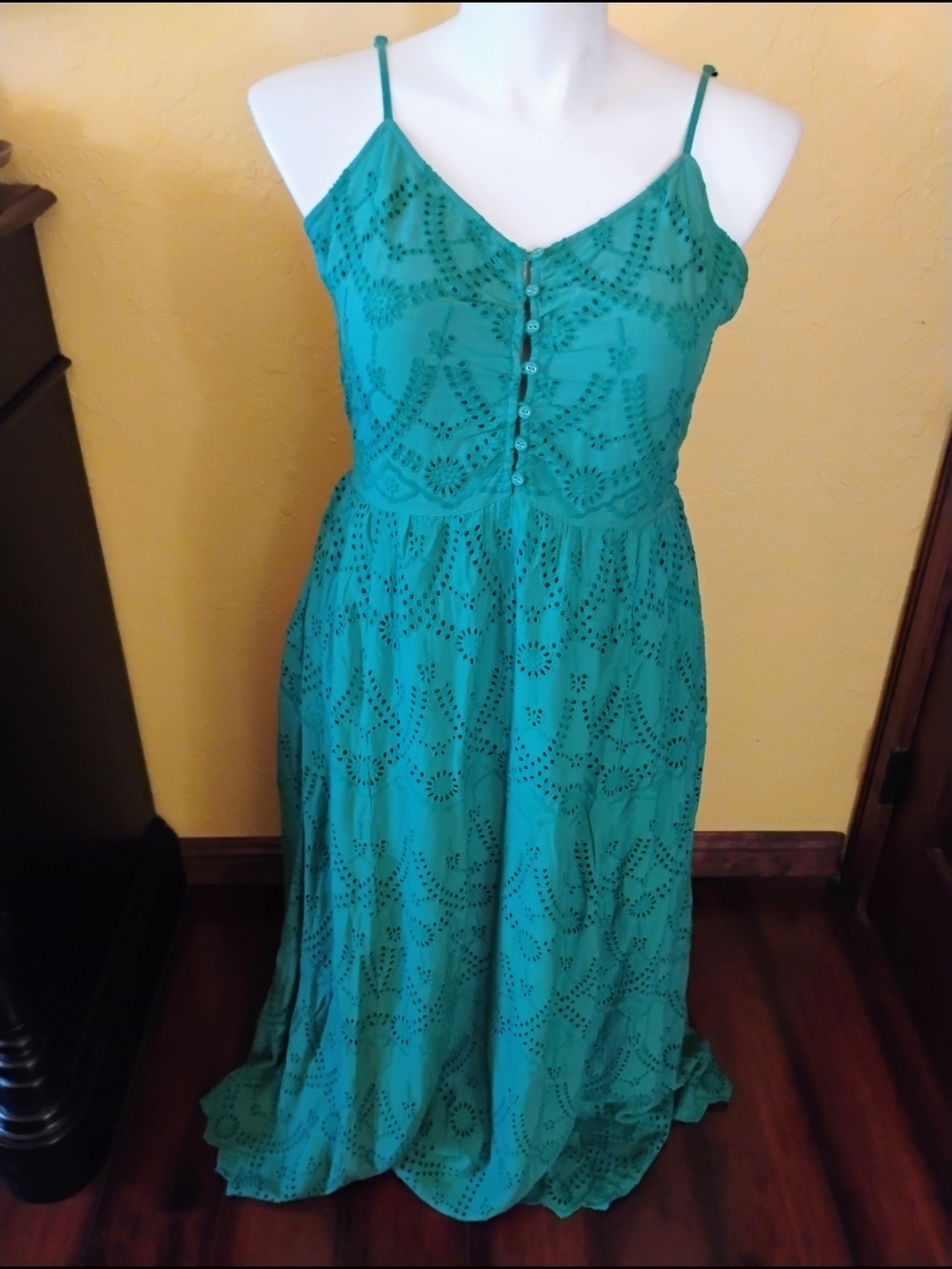 Sundance Emerald Green  Eyelet Spaghetti-Strap Maxi Dress
